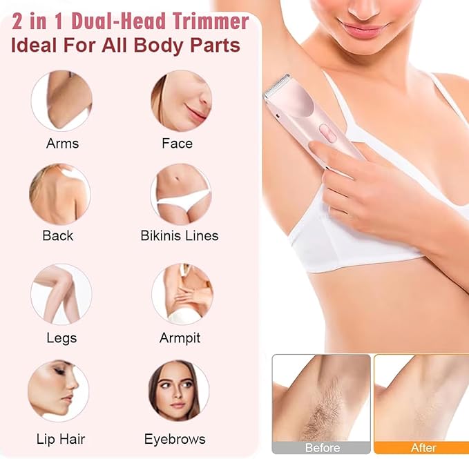 Dermave Bikini Shaver,2 in 1 Dual Head Bikini Trimmer & Body Shaver, Painless Hair Removal with Silky Glow Finish, Cordless & Waterproof Electric Trimmer for Women,Pink-Velvo Beauty