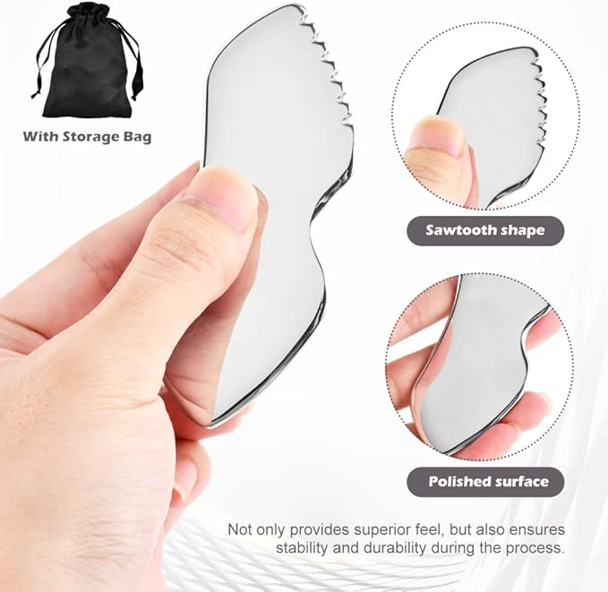 Stainless Steel Gua Sha Facial Tools, Upgrade Gua Sha for Facial Skin, Portable Eyes Neck Massage, Metal Gua Sha Tighten Skin Massage Guasha Beauty Tool-Velvo Beauty