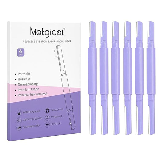 Dermaplane Razor for Women Face & Eyebrow - Dermaplaning Tool for Peach Fuzz Facial Hair Removal,High Precision Blade for Smooth Skin (Purple, 6 Count)-Velvo Beauty