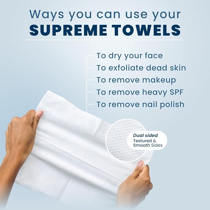 Clean Skin Club Clean Towels XL™ Supreme, 100% USDA Biobased Dermatologist Approved Face Towel, Gentle Exfoliation, Disposable Facial Washcloth, Makeup Remover Dry Wipes, 50 Count-Velvo Beauty