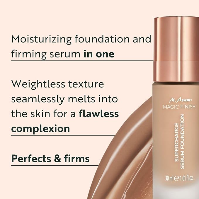 M. Asam MAGIC FINISH Supercharge Serum Foundation True Beige (1.01 Fl Oz) - Moisturizing Make Up & Firming Face Serum In One, Anti-aging CC Cream With Optimal Coverage & Hyaluronic Acid-Velvo Beauty