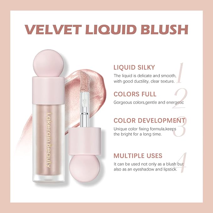 Erinde Liquid Highlighter Makeup, Pink Luminizer Face Highlight Makeup Stick, Natural Beauty Glow Finish, Lightweight Blendable Cream Face Body Liquid Illuminator Bronzer, Cruelty-free, 03 Rose Gold-Velvo Beauty