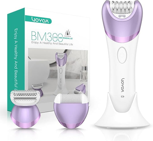 VOYOR Epilator for Women, Cordless Epilators Hair Removal for Women, 3 in 1 Hair Removal Device for Leg Arm Face with 30 Tweezers, Rechargeable Wet & Dry Electric Lady Shaver & Trimmer BM300 (Purple)-Velvo Beauty