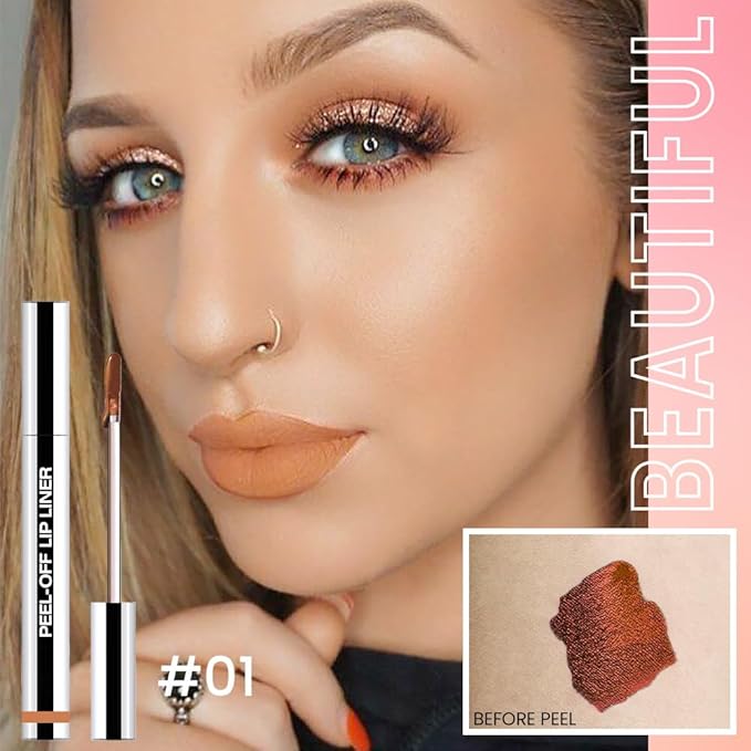 Peel Off Matte Liquid Lip Gloss Stain-Lip Liner with Tweezer, Orange BrownPeel Off Lip Stain, Long Lasting & Waterproof Lipstick Tattoo, Transfer-Proof Lip Gloss for All Skin Types (01#, 1Pcs)-Velvo Beauty