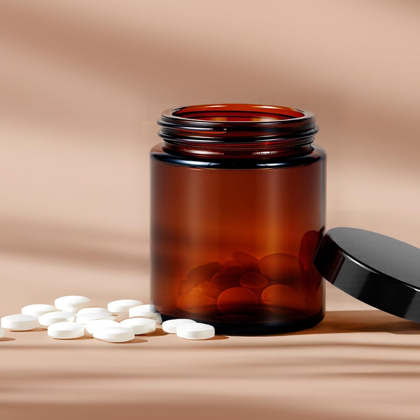 4 oz Glass Jars with Lids, Hoa Kinh 40 Pack Amber Small Glass Jars with Black Lids Empty Cosmetic Containers Airtight Round Glass Jar for Lotions, Powders and Ointments-Velvo Beauty