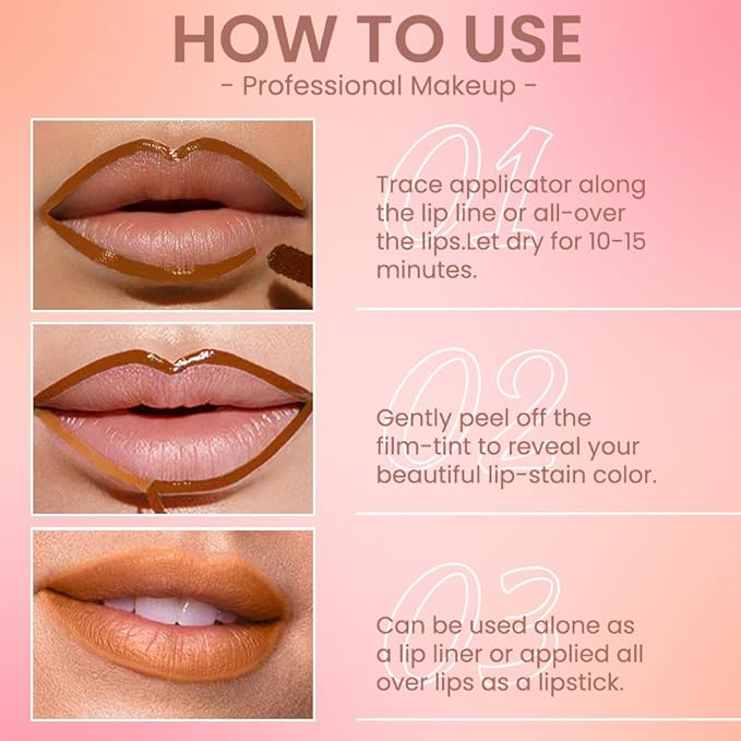 Matte Liquid Lip Stain Peel Off Lip liner Tattoo, Orange Brown Matte Peel Off Lip Stain, Long Lasting Waterproof Lipstick Lip Gloss Stain, Transfer-proof for All Skin Types 0.12 fl oz 01#-Velvo Beauty