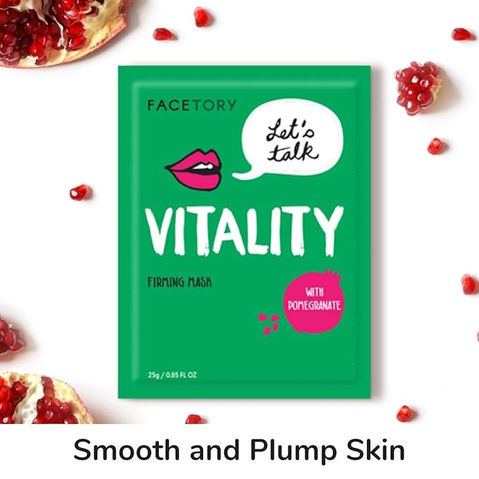 FACETORY K Beauty Face Mask Skin Care - LET'S TALK VITALITY FIRMING Sheet Mask with Pomegranate & Shea Butter | Firming Mask with Antioxidants, Plump & Hydrate (5 Pack)-Velvo Beauty