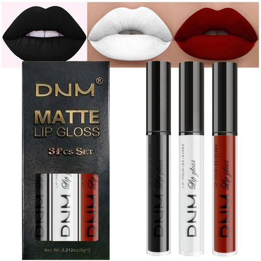 evpct 3Pcs Dark Black White Red Matte Liquid Lipstick Lip Stain Sets for Women Matte+Lipstick Long Lasting Permanent 24 hr Hours Magic Lipstick 24 Hours original Waterproof 17#-Velvo Beauty