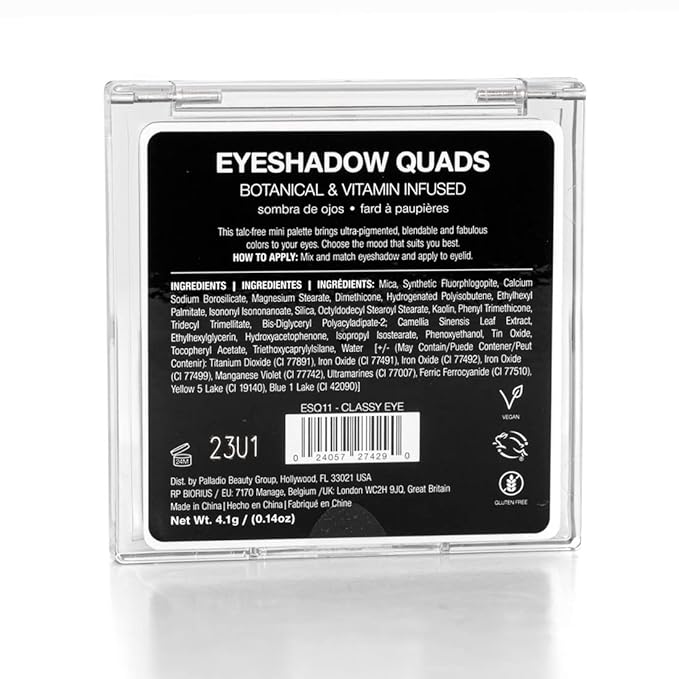 Palladio Eyeshadow Quads, Velvety Pigmented Blendable Matte, Metallic & Shimmer Finishes, Creamy Formula, Four Way Quad Eye Shadow Palette, Talc-Free (Classy)-Velvo Beauty