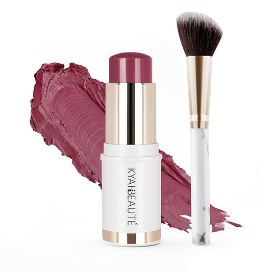 Blush Stick, Cream Blush for Cheeks and Lip Tint, Dewy Finish, Buildable & Blendable Color, Lightweight & Long-Lasting Formula| Rosemary-Mauve & Angled Blush Brush(0.53fl.oz)-Velvo Beauty