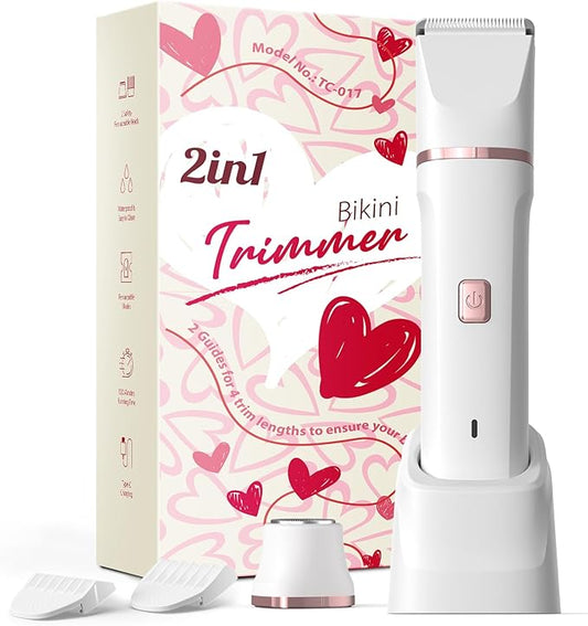 Pubic Hair Trimmer for Women - Electric Razors for Women's Body Groomer, Replaceable Ceramic Blade Heads, Face Hair Remover Head, USB-C&Dock Charging, Waterproof&Easy Cleaning White-Velvo Beauty