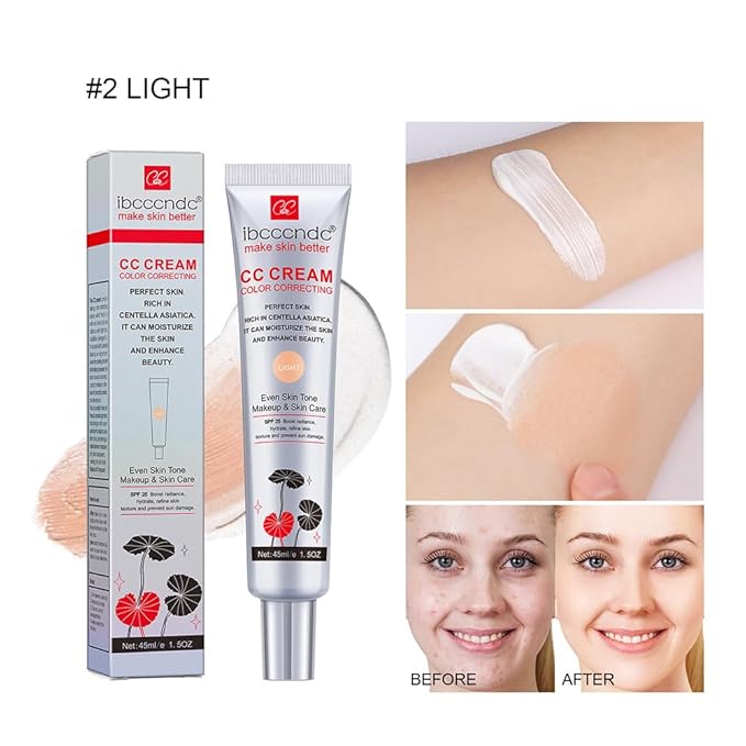 Color Correcting CC Cream with SPF 25, Coverage Lightweight Foundation, Hydrating Serum, Even Skin Tone Makeup and Skin Care, Boost Radiance, Refine Skin Texture, Avoid Sun Damage (LightLight, 1PCS)-Velvo Beauty