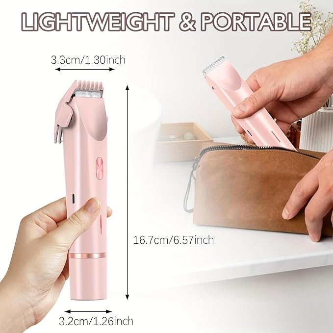 2025 Womens Shaver Dual-Head Bikini Trimmer for Women 2-in-1 Women's Body Shaver USB Charge Waterproof Painless Electric Razors for Silk Skin (Pink)-Velvo Beauty