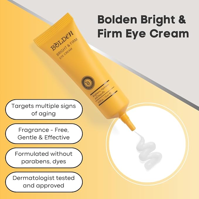 BOLDEN Bright & Firm Eye Cream | Under Eye Cream for Dark Circles & Puffiness | Hydrates and Improves Wrinkles | Fragrance Free | 0.5 Fl Oz-Velvo Beauty
