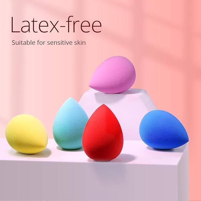 BEAKEY Makeup Sponge 5 Pcs Set, Latex-Free and Soft Boun Boun Beauty Sponge for Blending, Makeup Sponges for Foundation, Liquid, Cream and Powder. Blender for Enhanced Make Up Application-Velvo Beauty