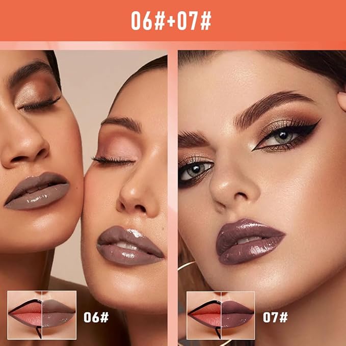 2Pcs Peel Off Lip Gloss Tattoo and Lip Oil 2-in-1, Lip Stain Peel Off Masque - Peel Off Lip Tint ,Long Lasting Waterproof Transfer-proof Lip Mask Lip Gloss Peel Off Lip Liner,Stay Lip Makeup 06#+07#-Velvo Beauty
