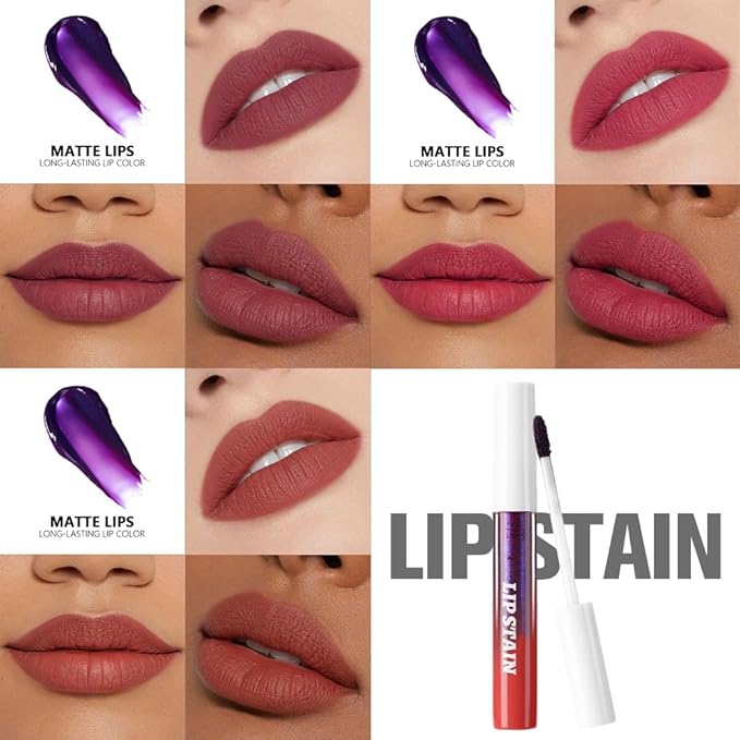 evpct 3Pcs Peel Off Lip Stain Tints, Maroon Mauve Nude Brown Matte Liquid Lipstick Lip Stain Long Lasting Waterproof for Women, Non-stick Cup Lipstick Peel Off Highly Pigmented Smudge-proof Liptint-Velvo Beauty