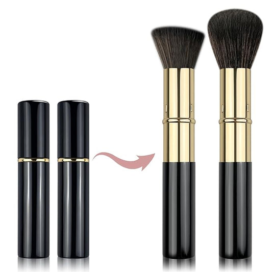 Retractable Kabuki Makeup Brushes 2 Pcs, Powder Brush/Foundation Brush/Blush Brush for Foundation, Powder Blush, Bronzer, Buffing, Liquid, Cream, with Cover-Velvo Beauty