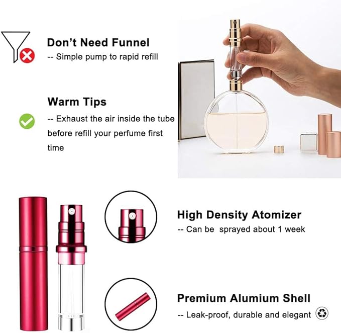 YEEJOK Travel Essentials for Women & Men - Refillable Perfume Bottles, Atomizer Spray Container, Mini Portable 5ml Bottle for Flying, Purse & Travel-Velvo Beauty