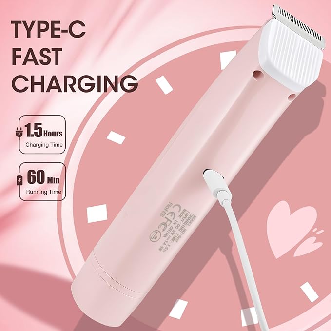 Lanumi 2 in 1 Electric Shaver Dual Head Bikini Trimmer Women IPX6 Wet Dry Pubic Hair Trimmer Rechargeable Body Facial Hair Remover for Face Lip Chin Underarm Legs (Pink)-Velvo Beauty