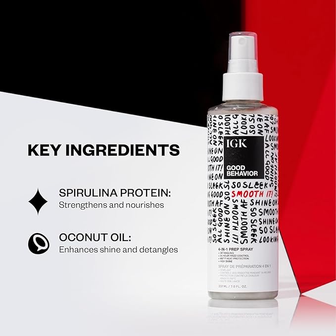 IGK GOOD BEHAVIOR Smoothing Frizz Fighters Set | 4-in-1 Prep Spray + Spirulina Protein Smoothing Spray | Frizz Control + Heat Protectant | Vegan + Cruelty Free-Velvo Beauty