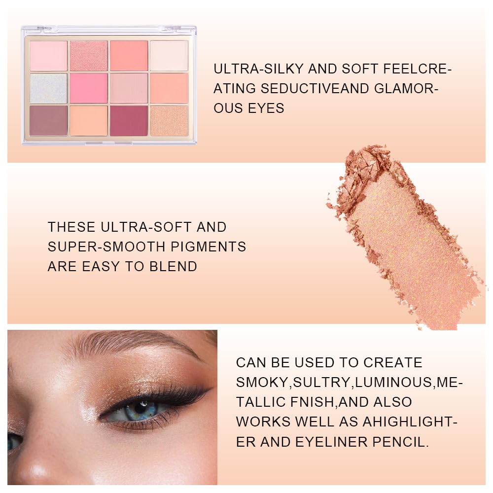Nude Pink Eyeshadow Palette,Natural Neutral Warm Colors Cream Light Colors Eyeshadow Palette,Eye Shadow Palette Long Lasting Naturing-Looking Make Up Pallets for Women,Vegan-Velvo Beauty