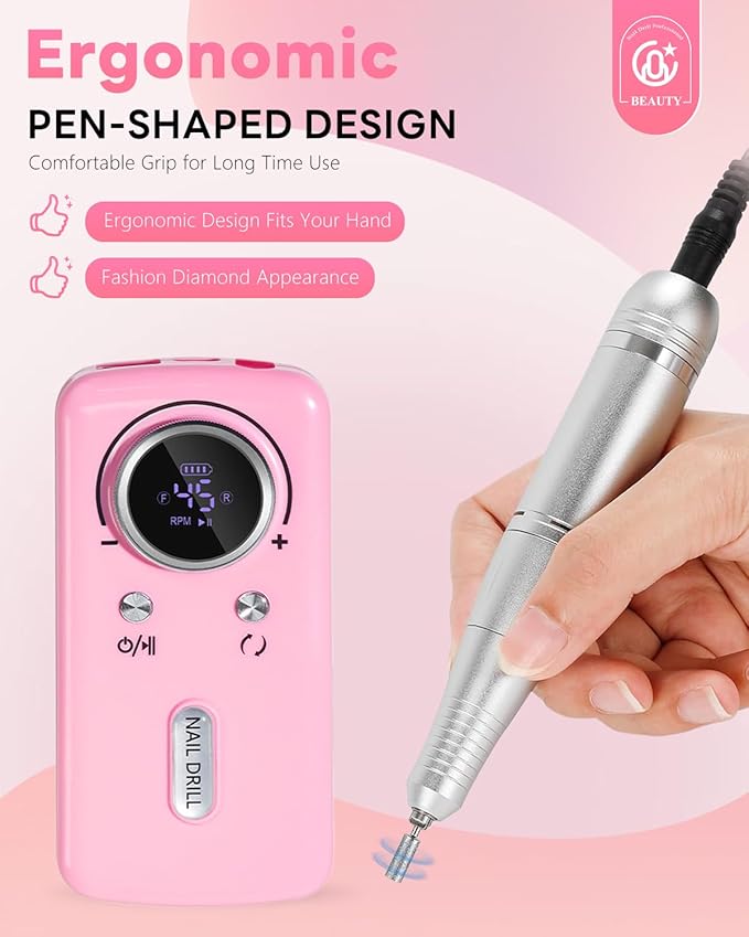 CozyZen Cordless Nail Drill Professional: 45000 RPM Rechargeable Electric Nail File Kit, Portable & Low Noise for Acrylic, Gel Nails, Manicure & Pedicure - Salon & Home Use-Velvo Beauty