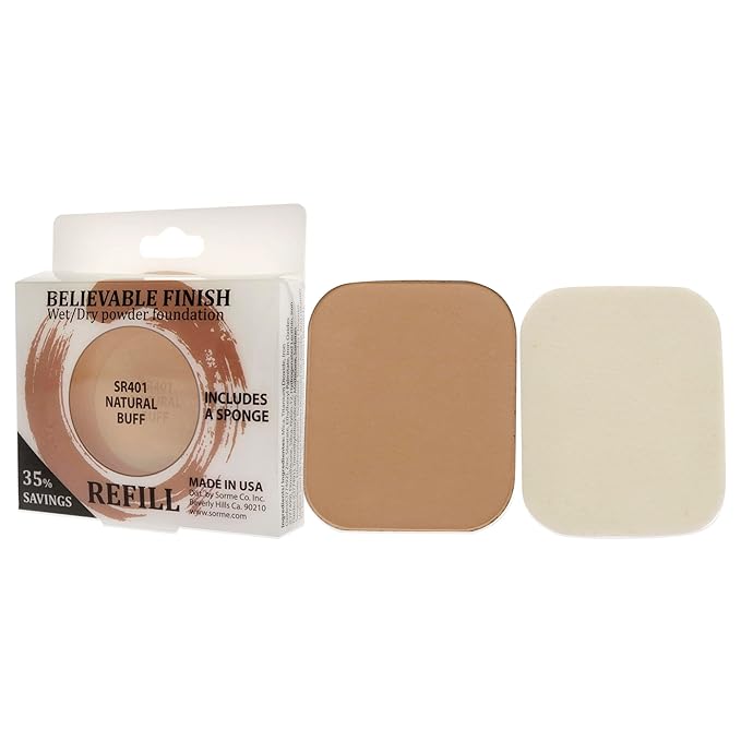 Sorme Cosmetics Believable Finish Powder Foundation Refill in Natural Buff (0.23oz) | Medium to Full Coverage Makeup Foundation Powder | Matte Finish Pressed Powder | Cruelty-Free Powder Makeup-Velvo Beauty
