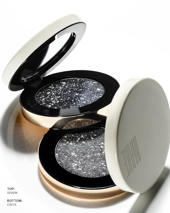MAKE Beauty Multi-Chromatic Eye Shadow. Metal Reflecting Luminous Foil Finish Creamy, Buildable, Dimensional Long-wear, Crease-proof Powder Eyeshadow, Multichrome Shade - Onyx, Slate Grey-Velvo Beauty