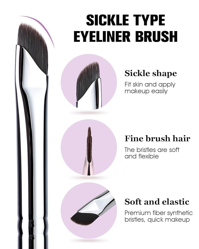 Eyeliner Brush, EIGSHOW Sickle Angled Gel Eyeliner Makeup Brush for Precise Eye Liner, Eyebrow, Eyelid with Ultra Thin Vegan Bristles (E865 Purple)-Velvo Beauty