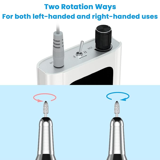 Delanie Professional Nail Drill High Torque 35000 RPM Rechargeable Portable Electric Nail File Filer for Acrylic Gel with Cuticle Bits, Salon Manicure Tool, White-Velvo Beauty