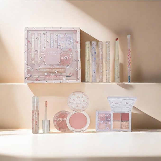 Makeup Kit for Women 8 Pieces Makeup Sets, 4 Color Lipsticks& Eyeshadow, Eyebrow Pencil, Concealer, Blush Palette 8Pcs Gift Box Makeup Bundle Value Set-Velvo Beauty