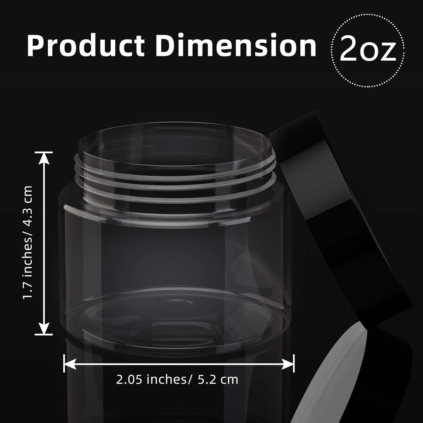 200 Pcs 2 oz Black Plastic Container Cosmetic Jars with Lid Round Plastic Jars Small Travel Containers for Storage Makeup Creams Lotion Ointments-Velvo Beauty