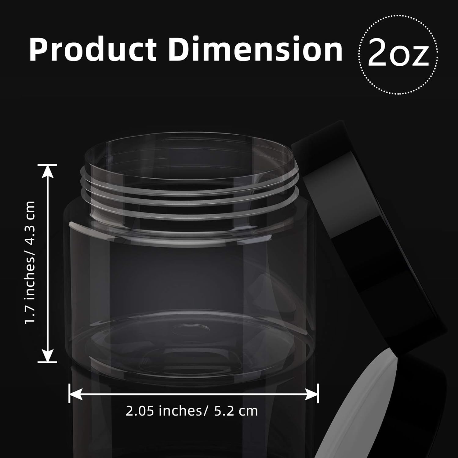 200 Pcs 2 oz Black Plastic Container Cosmetic Jars with Lid Round Plastic Jars Small Travel Containers for Storage Makeup Creams Lotion Ointments-Velvo Beauty
