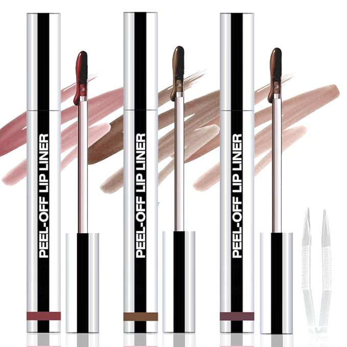 3Pcs Peel Off Matte Liquid Lip Gloss Stain-Lip Liner with Tweezer, Peel Off Lip Stain, Long Lasting & Waterproof Lipstick Tattoo, Transfer-Proof Lip Gloss for All Skin Types (03#+04#+05#, 3Pcs)-Velvo Beauty
