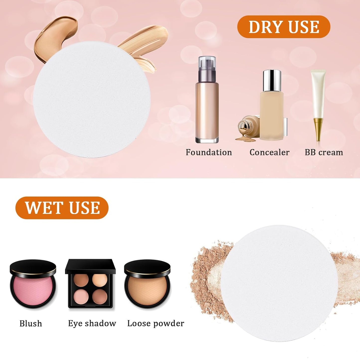 20Pcs White Makeup Sponge Round Make Up Facial Face Soft Sponge Cosmetic Puff Women Lady Beauty Makeup Foundation Powder Puff for All Skin Types Wet and Dry Dual Use-Velvo Beauty