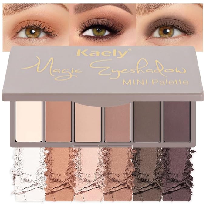 6 Colors Mini Nude Brown Neutral Eye Shadow Palette Makeup for Older Women, Matte Shimmer Eyeshadow Palette Highly Pigmented Waterproof, paleta de sombras de ojos, Vegan & Cruelty-free, 10-Velvo Beauty