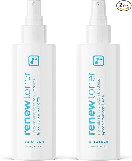 BRIOTECH Renew Toner, Hypochlorous Acid Spray, Minimize Appearance of Blemishes, Soothing Facial Mist for Sensitive Skin, Calm Redness & Bumps, Hypoallergenic & Vegan, 2 fl oz Travel Size (2)-Velvo Beauty