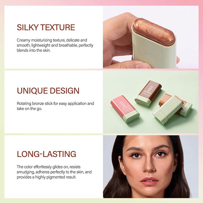 Multi-Use Makeup Blush Stick, Beauty Tinted Solid Blush Stick,Facial Contouring Highlight & Brighten Face Stick, Waterproof Moisturizer Stick, Suitable for All Skin (4#Beach Glow)