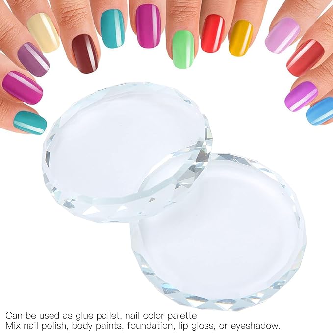 2PCS Nail Art Painting Color Toning Glass Board, Mixed Color Palette Makeup Display Board,Nail Polish False Eyelash Glue Hold Makeup Pallet Nail Art Display Cosmetic Mixing Tools-Velvo Beauty
