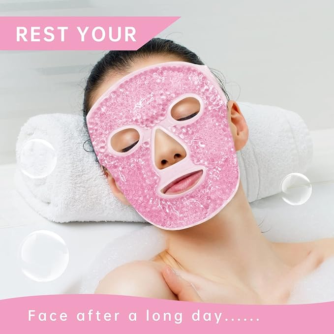 Ice Face Mask Reusable and Cold Gel Eye Mask for Puffiness/Dark Circles/Eye Bags/Dry Eyes/Headaches/Migraines/Stress Relief,Ice Pack for Eyes & Face (Pink)-Velvo Beauty