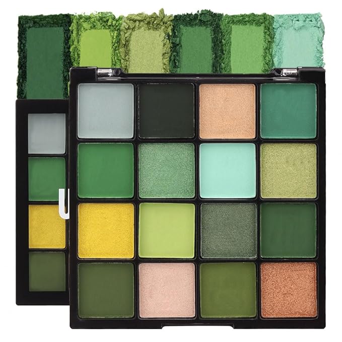 16 Colors Green Olive Matte Shimmer Eyeshadow Palette for Eye Makeup,High Pigmented White Gray Eye Shadow Primers Powder Palet de sombras de ojos-Velvo Beauty