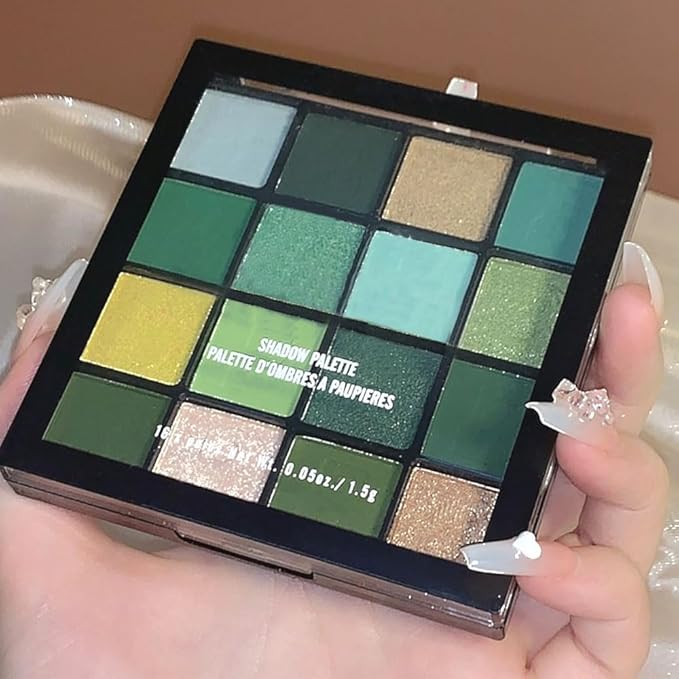 16 Colors Green Olive Matte Shimmer Eyeshadow Palette for Eye Makeup,High Pigmented White Gray Eye Shadow Primers Powder Palet de sombras de ojos-Velvo Beauty