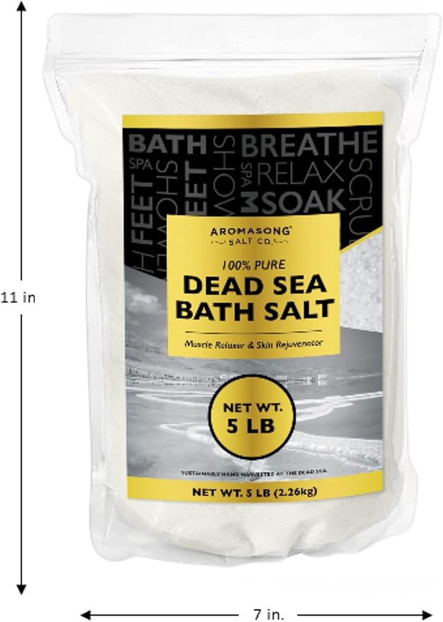 Aromasong Dead Sea Bath Salt - 100% Pure & Natural Dead Sea Salts for Soaking Fine Grain 5 LB - Bulk Resealable Pack (Packaging May Vary) Used for Body wash Scrub - Soak for Women & Men.-Velvo Beauty