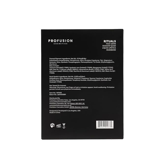 Profusion Cosmetics Rituals 4 PC Look Kit Includes Face Gems, Shadow and Glitter Quad, and Eyeshadow Brush, Along With Somber Matte Black Liquid Lipstick, Magical Beauty for Fairy Witches-Velvo Beauty