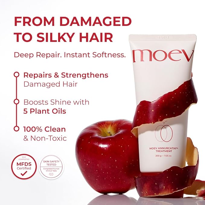 MOEV ANNURCATIN Hair Treatment Mask, Korean Wash-Off Hair Care Mask Apple Deep Damage Conditioner Sulfate-Free with Thickening Moisturizing for Damaged Thin Dry Hair, 6.76 fl.oz. (Apple & Freesia)-Velvo Beauty