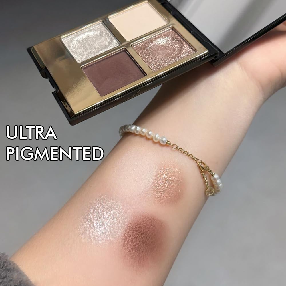 4 Colors Eyeshadow Makeup Palette,Nude Rose Gold Brown Natural Neutral Nude Eye Shadow Palette with Mirror,Long Lasting Naturing-Looking,Waterproof,Travel Size-Velvo Beauty