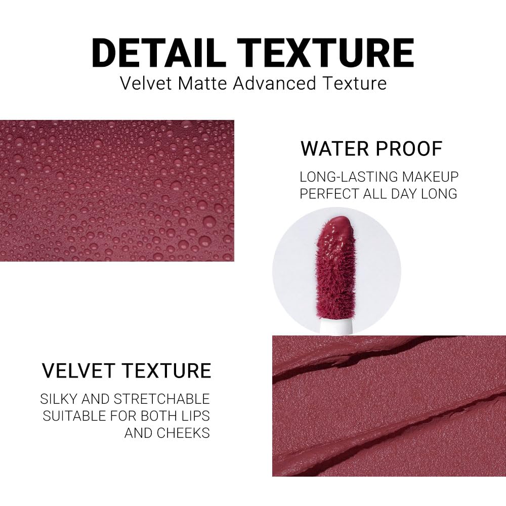 evpct 6Pcs Maroon Red Silky Velvet Matte Liquid Lipstick Lip Gloss Set for Women Long Lasting 24 Hours Color Stay Lipstick labiales matte larga duracion mate 24 horas originales 10#-Velvo Beauty