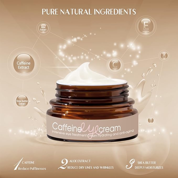 Natural Caffeine Eye Cream serum With Collagen,Hyaluronic Acid for Dark Circle and Puffiness,Great Under Eye Cream for Anti Aging,Eye Lift Treatment for Men &Women 0.52oz-Velvo Beauty