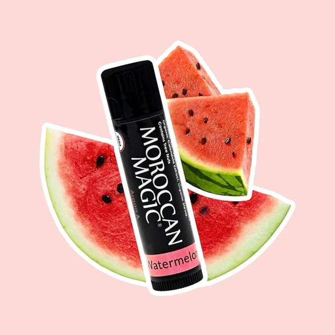 Moroccan Magic Organic Watermelon Lip Balm 3 Pack | Ultra-Hydrating Argan & Essential Oil Lip Moisturizer + Vitamin E | Natural Chapstick for Dry Lips | Smooth, Non-Toxic | Organic Lip Balm-Velvo Beauty